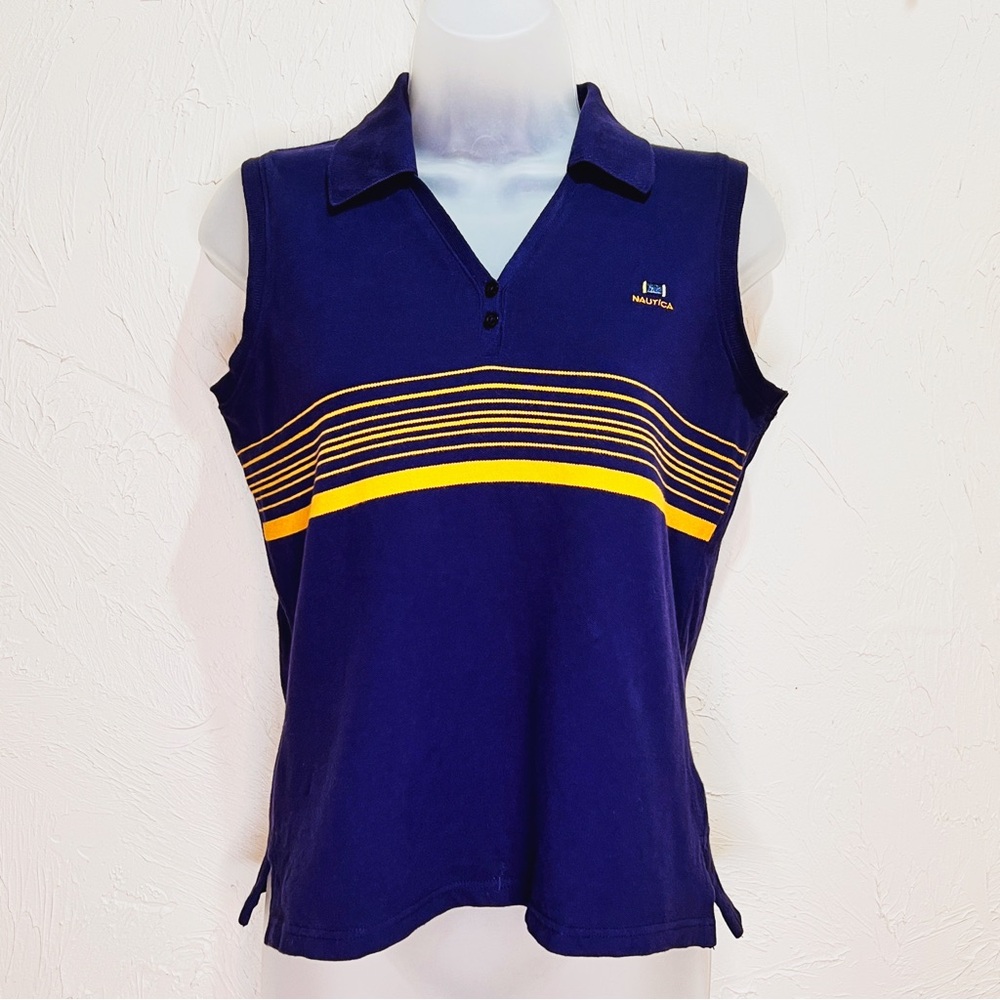 Nautica Pullover Sleeveless Tank Polo Casual Golf Top Women M Navy Orange
